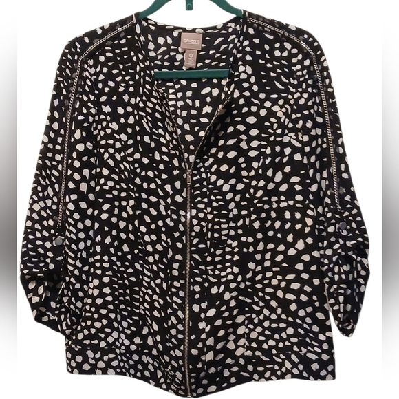 Chico's -NWOT, Black & White Zippered Jacket, Zipper Material Going Down Sleeves - Picture 2 of 10
